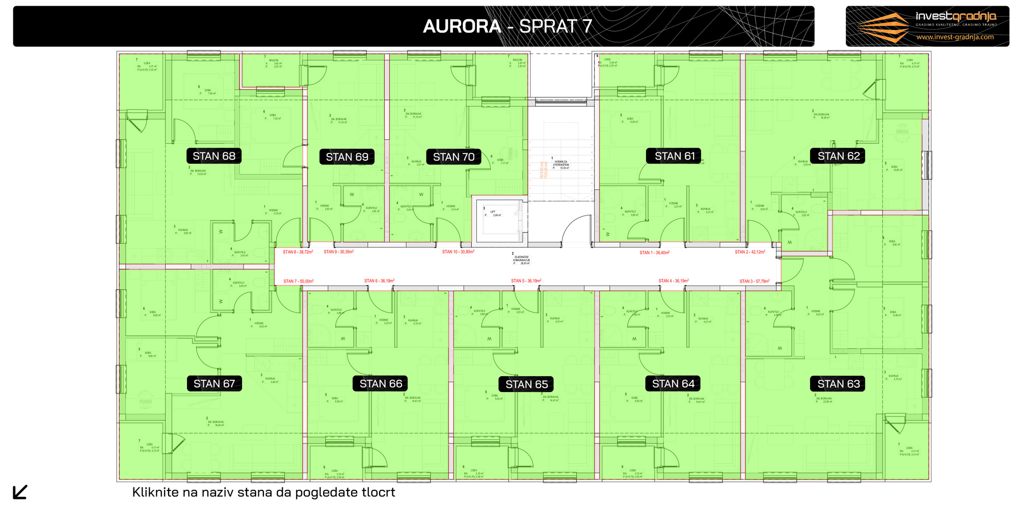 Aurora Doboj - ponuda stanova, 7. sprat