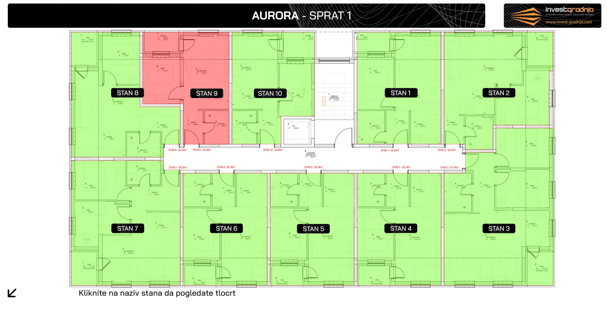 Aurora Doboj - ponuda stanova, 1. sprat